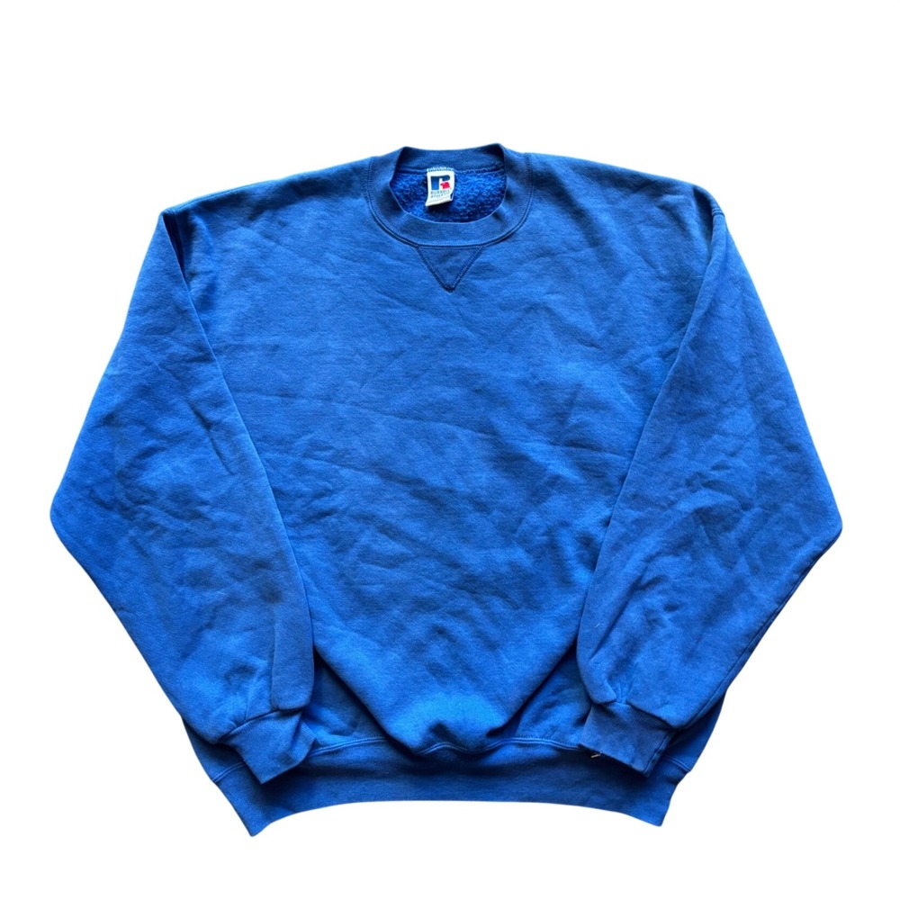 Vintage 90's Made In USA Russell Athletic Blue Blank Crewneck Size XL